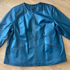 Maggie Barnes Genuine Leather Jacket 2X Plus SZ Blue Teal Zip Front Moto Bomber